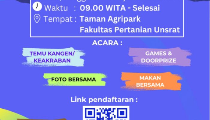 Temu Alumni Fakultas Pertanian UNSRAT Diundur ke 5 Juni 2026, Panitia Sediakan Pendaftaran Online